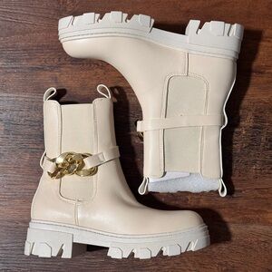 Nasty Gal Cream Ankle Boots with Gold Accent